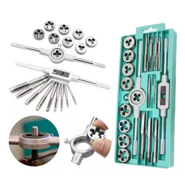 Imagem de Kit Jogo De Tarracha Femea E Macho Pente Abre Rosca Fina 20 Pecas Cossinete Manual Com Maleta Blister Profissional