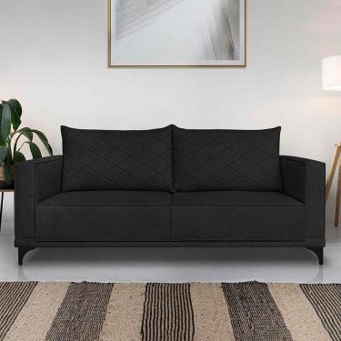 Imagem de Sofá Living 2 Lugares Com Pés De Ferro Almofadas Soltas 180cm Neso Bouclê Preto