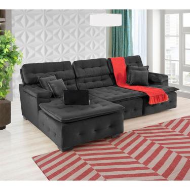 Imagem de Sofá Orlando 2.80x2.10m Com Chaise, Retrátil E Reclinável - Preto