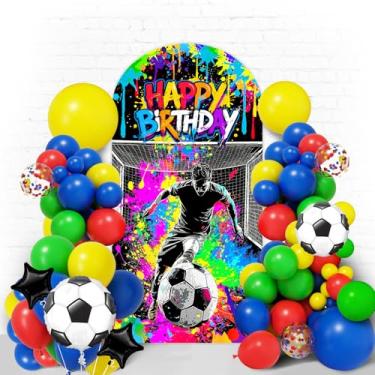 Imagem de Capa de fundo de arco de futebol grafite, 1,8 m, 2 lados, redondo, elástico, colorido, esportes, futebol, arco, para tema esportivo, festa de aniversário, foto de fundo, suporte de arco, decoração