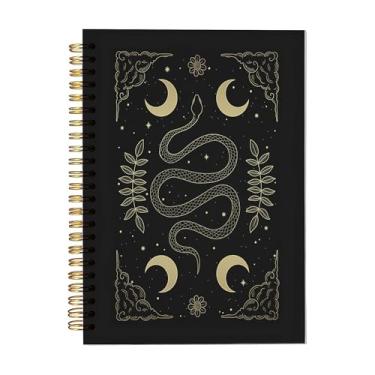 Imagem de Cadernos espirais A5 de cobra celestial mística, capa dura – Caderno preto com estampa legal da lua para escrita diária, anotações falantes da Bíblia, viagem, presentes góticos de bruxa de Halloween