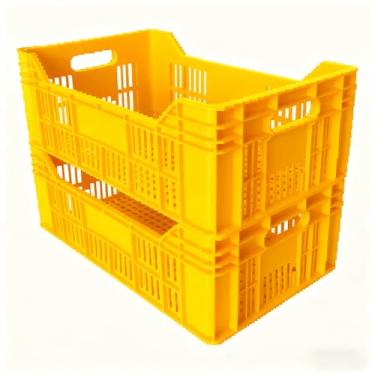 Imagem de Kit 3 Caixa Plástica Empilhável Hortifruti Agrícola Organizadora Resistente Frutas Verduras Multiuso (Amarela)