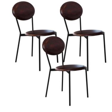 Imagem de Kit 03 Cadeiras Estofada Para Sala De Jantar Azuri Preto C01 Courino Café - Lyam Decor