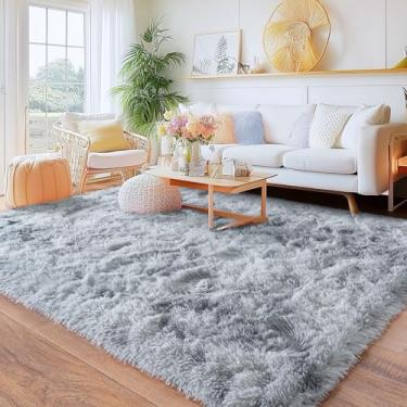 Imagem de Quntue Tapetes para sala de estar, tapete felpudo ultramacio 15 x 23 cm para quarto, tapete cinza antiderrapante de pelúcia moderno macio para crianças, meninas e meninos, dormitórios, decoração de