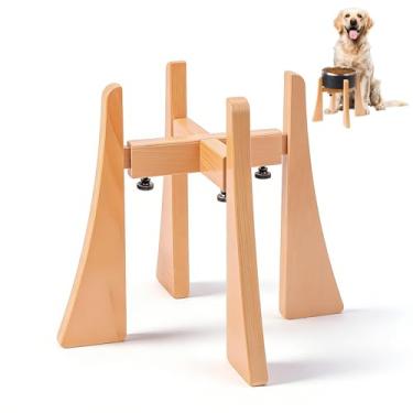 Imagem de LuLuwood Suporte de tigela de faia para cães médios e grandes, tigela elevada para cães de raça grande, suporte de tigela elevada, largura ajustável para diferentes tigelas, estação de alimentação com