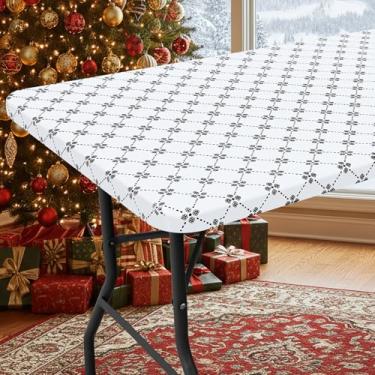 Imagem de misaya Toalha de mesa retangular de vinil, toalha de mesa elástica com forro de flanela, capa de mesa de plástico à prova d'água, serve para mesas dobráveis de 10 metros para acampamento, ambientes