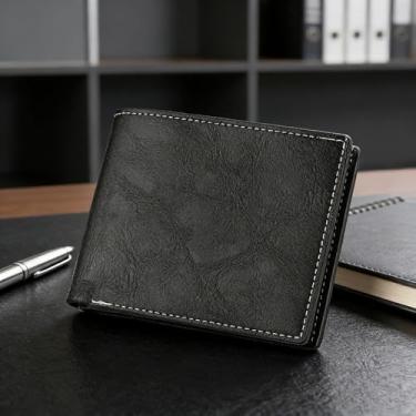 Imagem de Carteiras masculinas, porta-cartões de couro PU, carteira leve para trabalho, compras, viagens, porta-cartões de crédito para homens, Preto, Simples