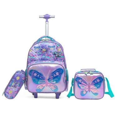 Imagem de Mochila Spector Feminina Borboleta Escolar Resistente Kit com estojo e