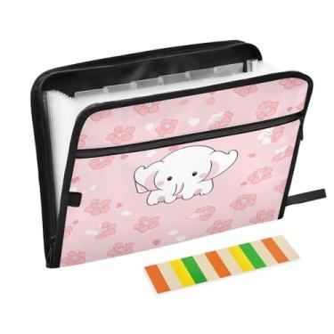 Imagem de Wassud Organizador de arquivos sanfonado com 13 bolsos de elefante fofo com abas e adesivos, organizador de pastas de documentos de recibo de papel tamanho carta A4 para viagens de escritório