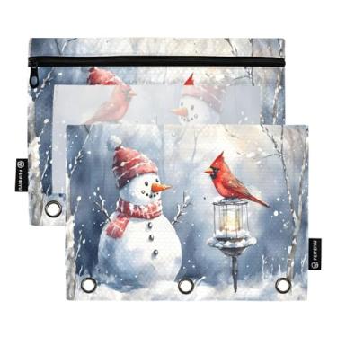 Imagem de CEBUGI 3 bolsas de lápis com zíper e janela transparente, 2 pacotes de estojo para exames de sala de aula (homem de neve)