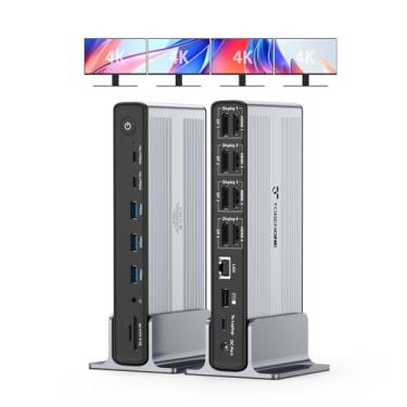 Imagem de TobenONE DisplayLink Docking Station 4 Monitors, 20-in-1 Quad 4K@60Hz HDMI Display com 150W Power Supply for Thunderbolt 5/4/3, USB-C Windows,Chrome, MacBook/Mac mini(6 USB, Ethernet, SD/Micro SD)