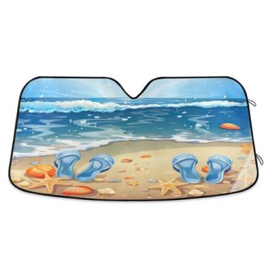Imagem de Wassud Para-brisa para-sol acessórios de carro dobrável para janela frontal de carro blocos raios UV praia refletivo guarda-sol 80 x 144 cm