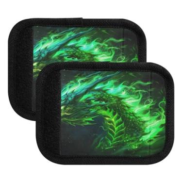 Imagem de Qilmy Cabeça de dragão verde alça de bagagem, embalagem com 2 identificadores de bagagem, identificadores de bagagem, capa confortável para carrinho de bebê, mala de viagem, acessórios de viagem de