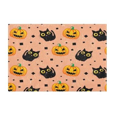 Imagem de Burbuja Tapete de banho Black Cats Pumpkins, tapete de banheiro absorvente extra macio com suporte antiderrapante para banheiro, banheira, chuveiro, 41 x 61 cm