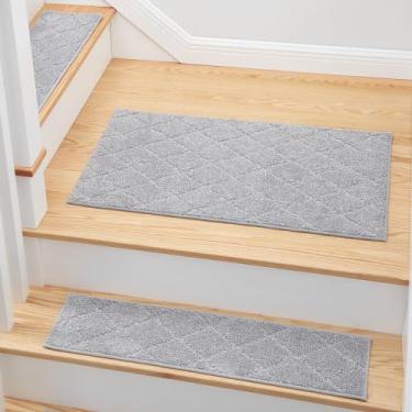Imagem de MBIGM Tapete antiderrapante para escada 50,8 cm x 81,2 cm Tapete de pouso - Tapete combinando macio pelúcia confortável antiderrapante tapete de segurança antiderrapante resistente - cinza claro