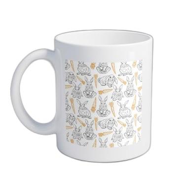 Imagem de Caneca Xícara Café Porcelana 300ml com Desenho de Coelhos e Cenouras