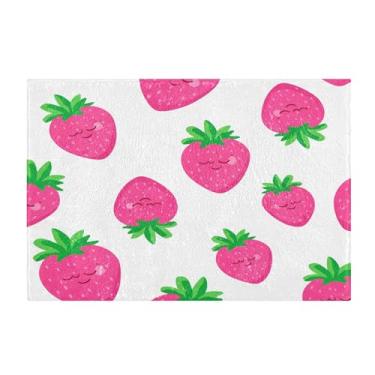 Imagem de Burbuja Tapete de banho Strawberries, tapete de banheiro absorvente extra macio com suporte antiderrapante para banheiro, banheira e chuveiro, 40,6 x 61 cm