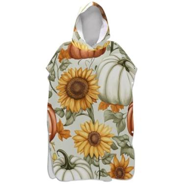 Imagem de Joisal Outono Abóboras Girassóis Poncho de Surf Verde para Troca de Roupão Adulto de Secagem Rápida Unissex Poncho Adulto com Capuz Toalhas de Banho de Praia com Capuz