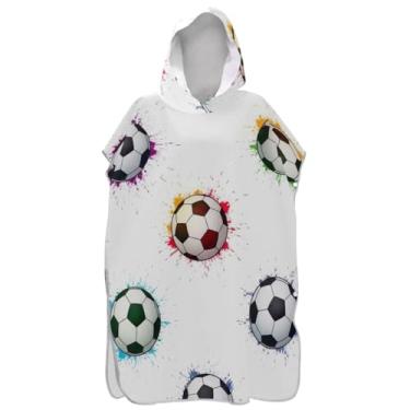 Imagem de Joisal Poncho de surfe para adultos trocador de roupão com capuz toalha de banho de secagem rápida bola de futebol branca homens mulheres poncho com capuz