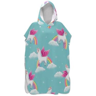 Imagem de Joisal Bonito Lhamas Arco-íris Azul Surf Poncho Trocador para Adultos Plus Size Homens Mulheres Poncho com Capuz Praia Moletom Toalha Natação