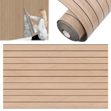 Imagem de Tcwhniev Painel de parede de ripas de PVC, adesivo autoadesivo à prova de som 3D para escritório doméstico (marrom escuro, padrão espinha de peixe)