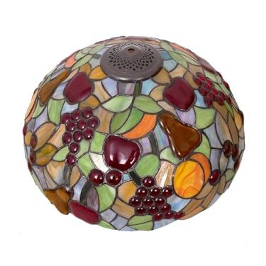 Imagem de Cúpula de Abajur Tiffany de Reposição, Apenas para Abajures de 40 cm (16 Polegadas) em Vitral com Frutas e Flores, Capa Vintage Artesanal com Formato de Uva para Abajur de Mesa, Luminária Pe
