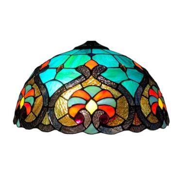 Imagem de Cúpula de reposição para abajur Tiffany, 40 cm (16 polegadas), estilo barroco com vitrais, design tradicional antigo, ideal para luminárias de mesa, de chão, pendentes e de teto, na cor azul