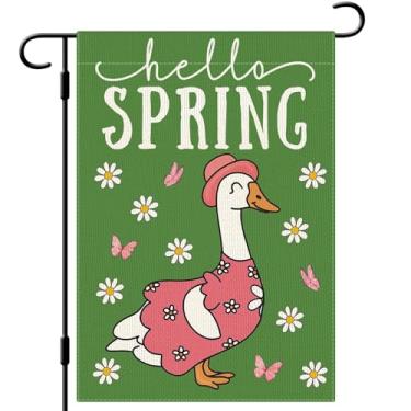 Imagem de DLZDN Bandeira de jardim floral Spring Goose 30,5 x 45,7 cm, dupla face, serapilheira vertical, para quintal, decoração sazonal ao ar livre