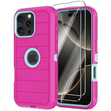 Imagem de Capa para iPhone 16 Pro com protetor de tela, capas resistentes de 3 camadas de proteção contra quedas de grau militar, capa de celular resistente à prova de choque à prova de choque para Apple 16 Pro