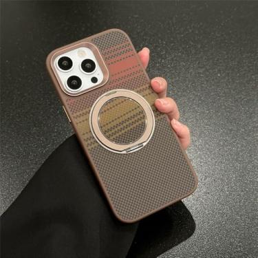 Imagem de Capa de celular com suporte magnético de fibra de carbono para iPhone 16, 15, 14 Pro Max, suporte para carregamento sem fio, capa traseira fosca, amarelo-nascer do sol (suporte para iPhone 16)