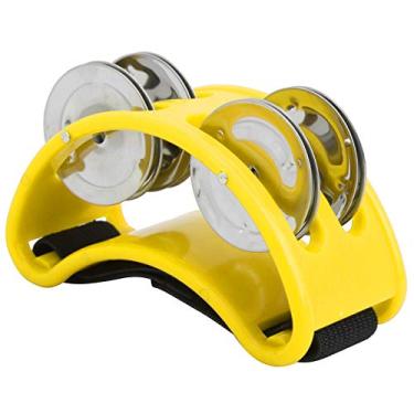 Imagem de RiToEasysports Pandeiro de pé, Jingle de Percussão Elíptico Pandeiro Percussão Jingle pé Sino Cajon Caixa Acessórios de Tambor para Guitarra Tocar Tambor (Amarelo)
