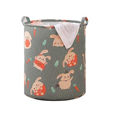 Imagem de Cestos de lavanderia, grande cesto de roupa suja, cesto de roupa suja, tecido de lona, cesta de armazenamento leve/organizador de brinquedos/roupas sujas à prova d'água para quarto e banheiro (coelho)