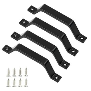 Imagem de NEETUE 4 peças de maçanetas deslizantes de porta de celeiro de liga de alumínio preta, conjunto de maçanetas de porta e portão de 6,1 polegadas com 8 parafusos, puxador de porta para portas