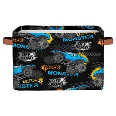 Imagem de Cesto de armazenamento dobrável de monstros de caminhão, camisas grandes com estampa de carros, cubo organizador dobrável com alças, caixas engraçadas de decoração de casa para banheiro, crianças,