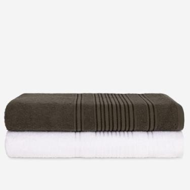 Imagem de Kit Jogo 2 Toalhas de Banho Luxo 80x150cm 450g Algodão – Toalha de Absorvente (VERDE+BRANCO)
