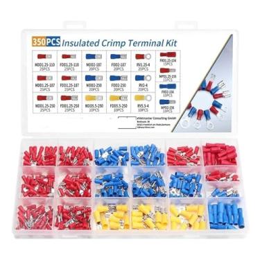 Imagem de ROUPWKWO Terminal de crimpagem de cabo isolado de 350 peças, kit de garfo para terminais enrolados, terminais enrolados, kit sortido
