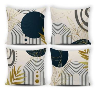 Imagem de Kit 4 Almofadas Decorativas Digitais Cheias 42x42 Estampa Digital com Zíper para Sofá Sala(FOLHA MODERNA - MARINHO)