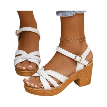 Imagem de Sandálias Gladiadoras De Plataforma Trançada Para Mulheres, Salto Alto