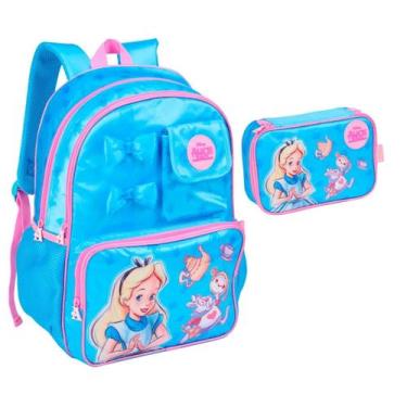 Imagem de Kit Mochila Costas e Estojo Infantil Alice - Clio, Azul