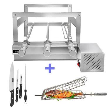 Imagem de Churrasqueira Giratória Grill Inox Gira Soft Grill 3 Espetos + Espeto 