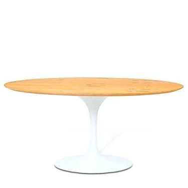Imagem de Mesa de jantar saarinen branca tampo amadeirado 1,37cm oval - O REI DA