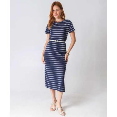 Imagem de Vestido Midi Feminino Listrado Marisa Azul-16191, Azul, G