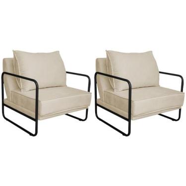 Imagem de Kit 02 Poltronas Decorativas Sevilha Base de Ferro Preta Suede - Doce 