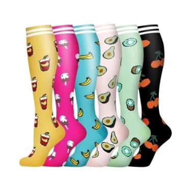 Imagem de Meias De Compressão Florais Com Estampa De Animais E Frutas, 6 Pares P
