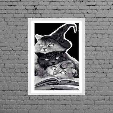 Imagem de Quadro Decorativo Gatinhos Wicca 45X34Cm Madeira Branca