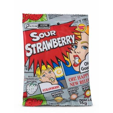 Imagem de Bala Super Azeda Sour Morango Happy Time 16g - Importada