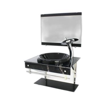 Imagem de Gabinete De Vidro Para Banheiro 60Cm Inox  - Mármore Preto