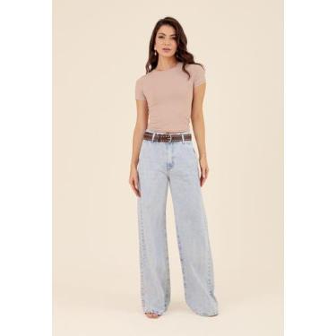 Imagem de Calça Wide Leg Jeans Bolso Faca Azul Claro - Pop Me, 40