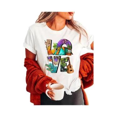 Imagem de Camiseta Feminina Casual De Manga Curta Com Gola Redonda, Estampa De L