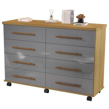 Imagem de Cômoda Quarto Jade Com 08 Gavetas E Rodízios Cinza-mel Cinza-mel